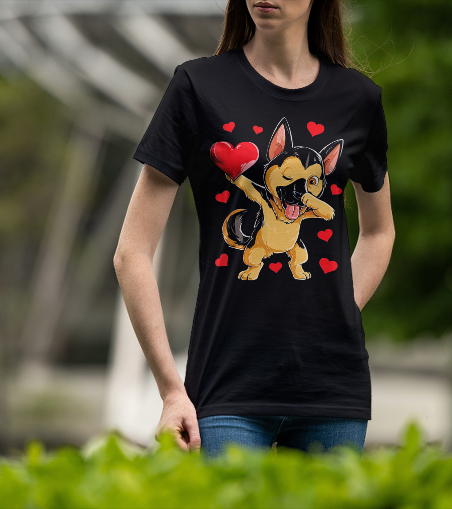 Valentines Day Dabbing German Shepherd With Hearts T-Shirt