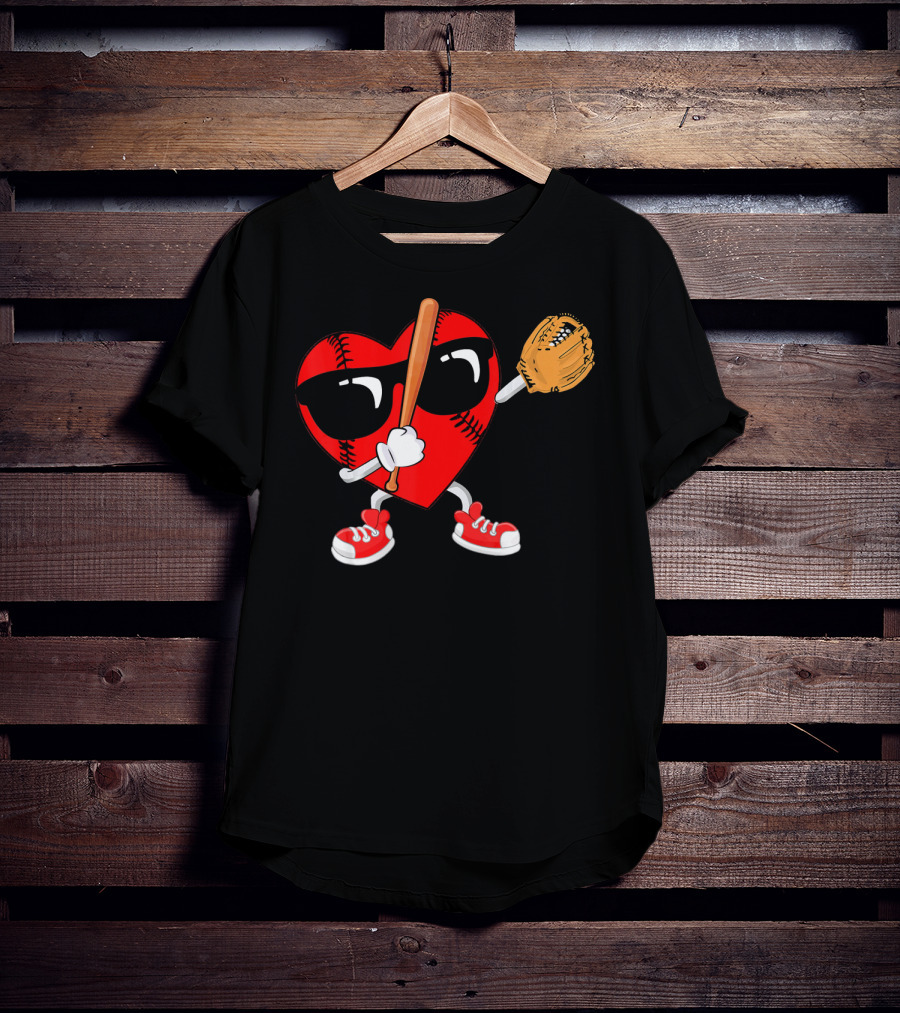 Dabbing Heart Baseball Love Valentines Sunglasses And Sneakers T-Shirt
