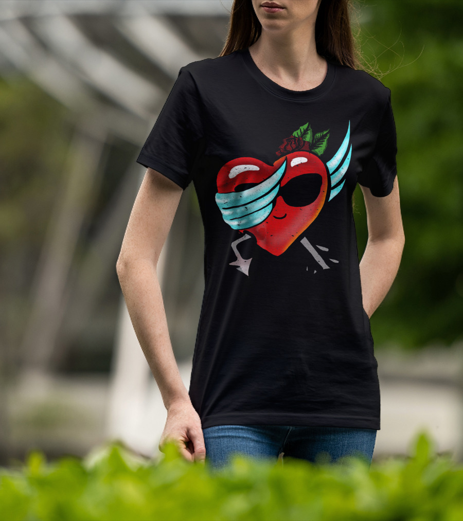 Playful Dabbing Heart With Wings Funny Valentines Day T-Shirt