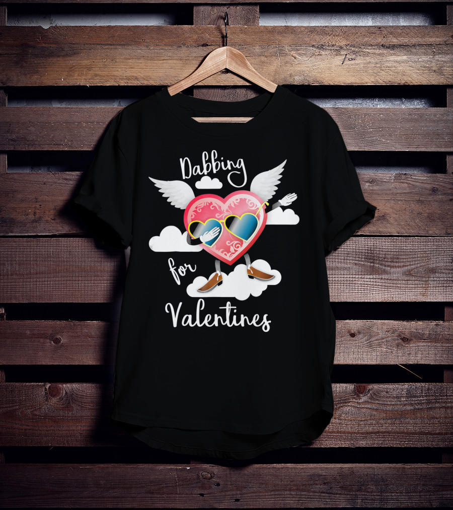 Dabbing Heart With Wings And Clouds For Valentines Kids Day T-Shirt