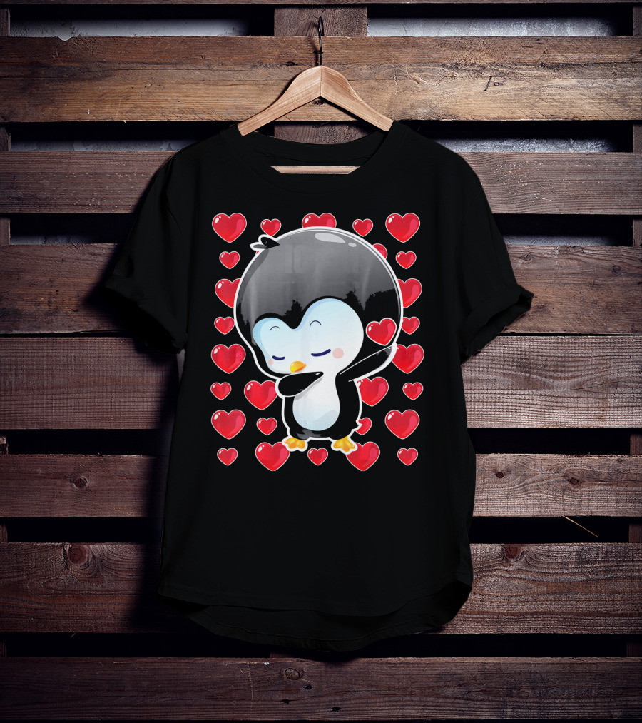 Valentines Day Penguin Dabbing Surrounded By Hearts T-Shirt