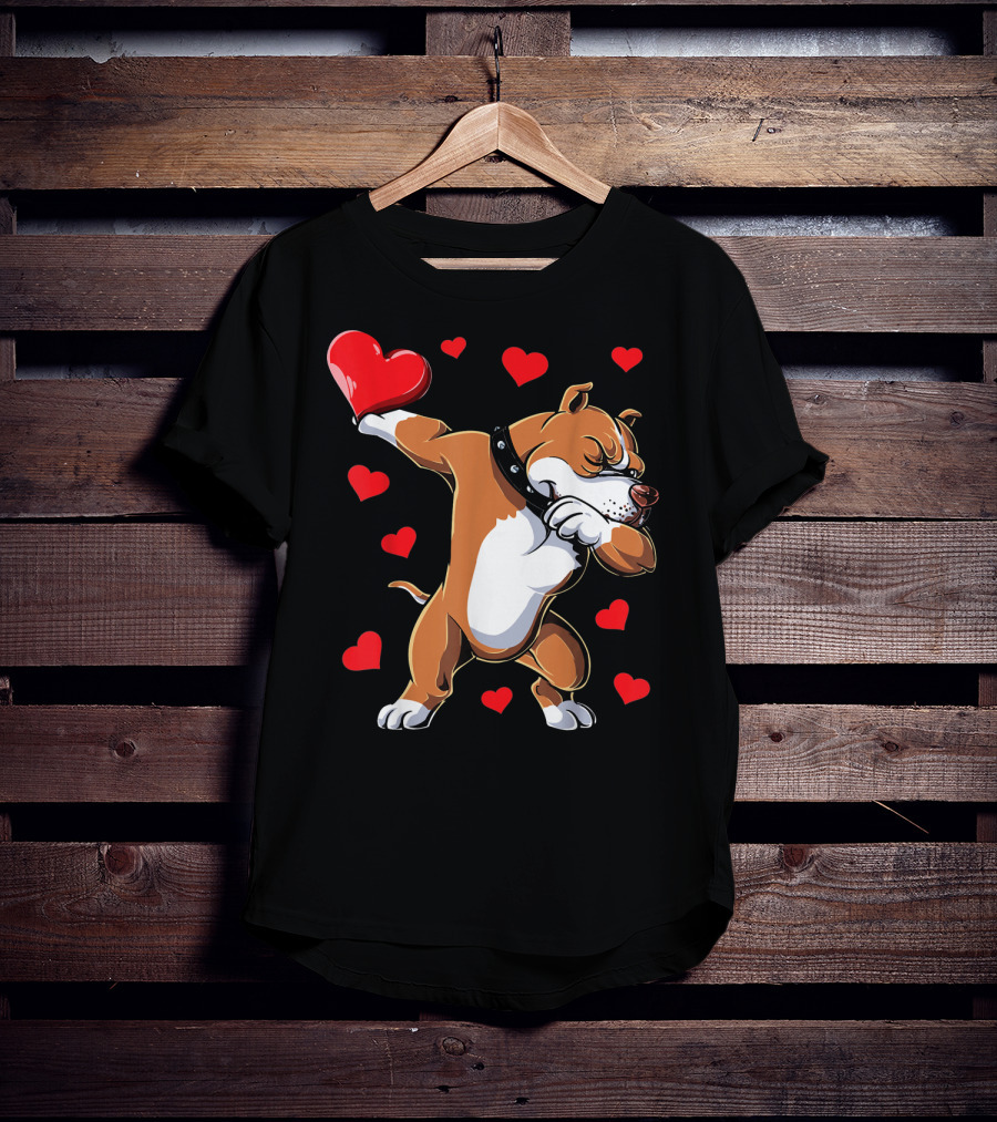 Valentines Day Dabbing Pit Bull With Hearts T-Shirt