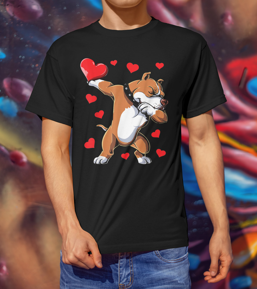 Valentines Day Dabbing Pit Bull With Hearts T-Shirt