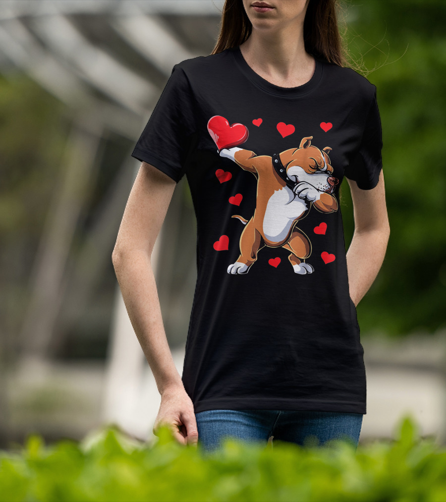 Valentines Day Dabbing Pit Bull With Hearts T-Shirt