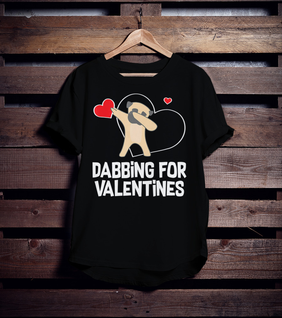 Dabbing Pug For Valentines Hearts Cute T-Shirt