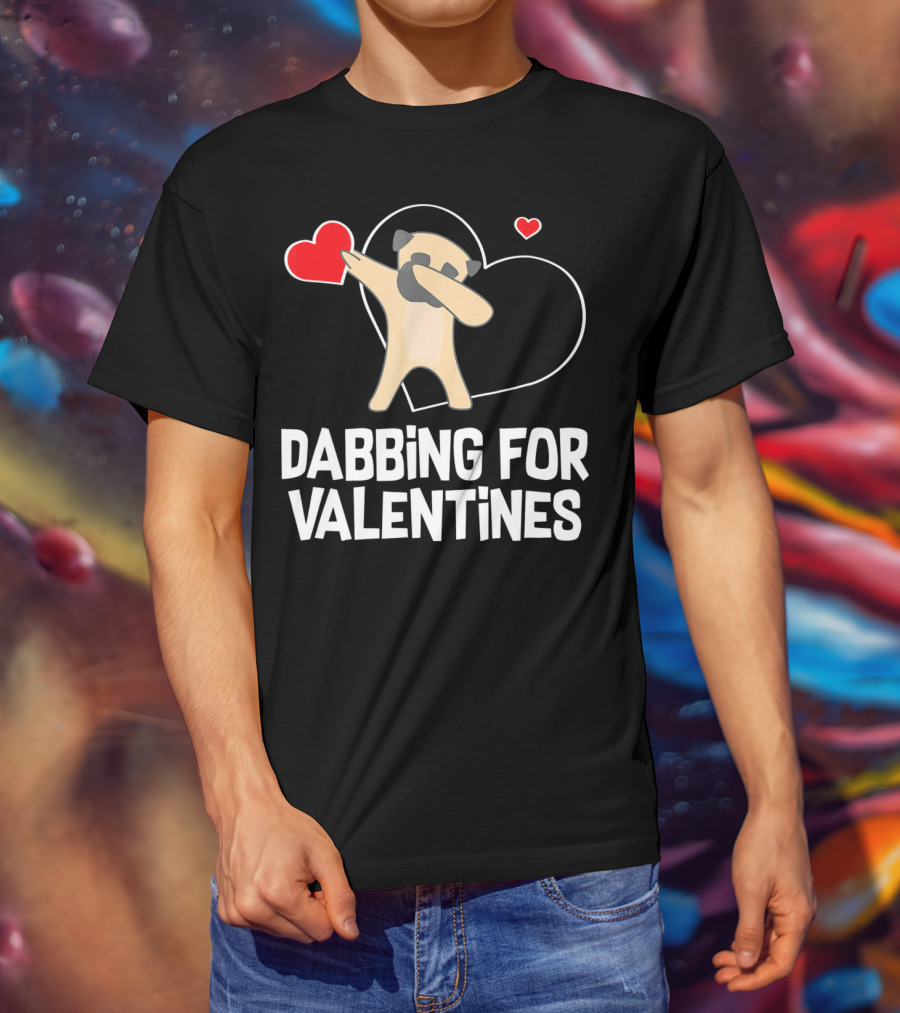 Dabbing Pug For Valentines Hearts Cute T-Shirt