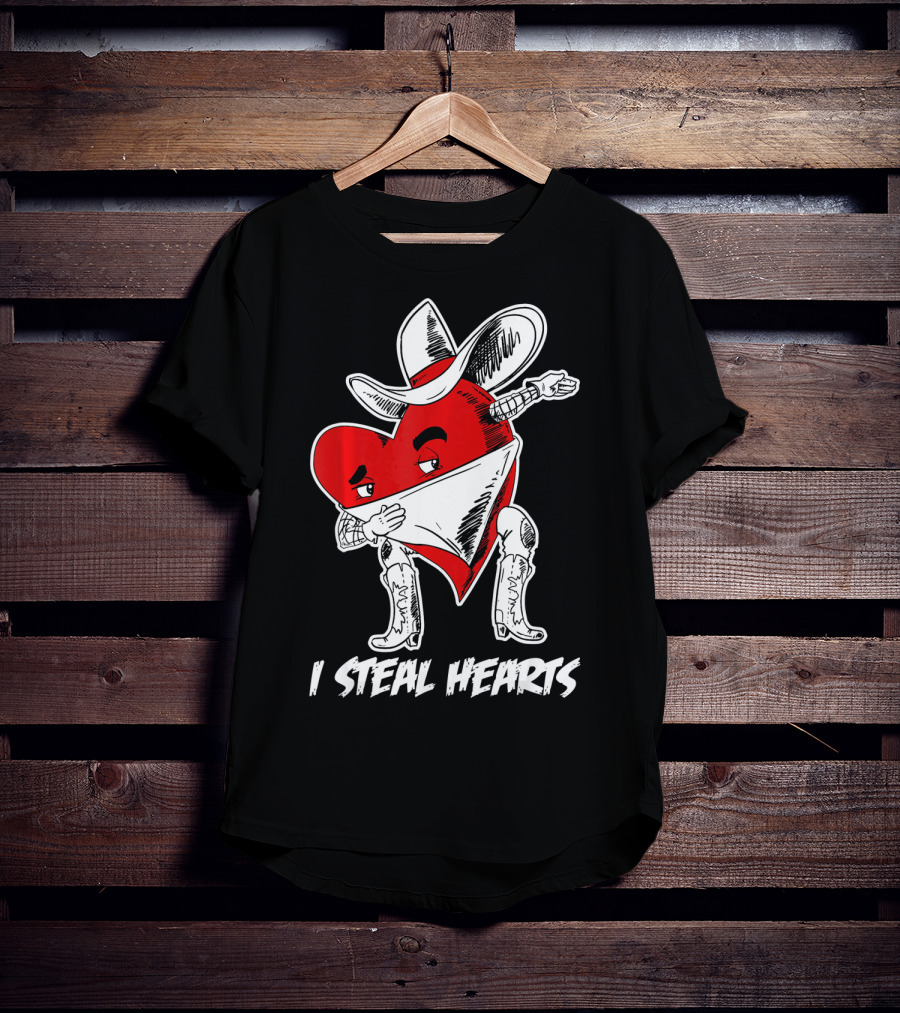 Dabbing Cowboy Heart I Steal Hearts Valentine's Vintage T-Shirt
