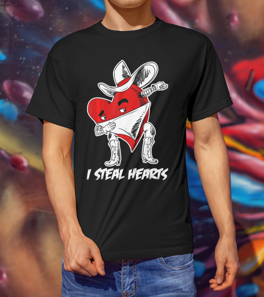 Dabbing Cowboy Heart I Steal Hearts Valentine's Vintage T-Shirt
