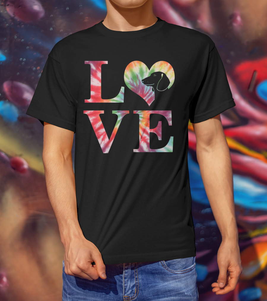 Dachshund Dog Love Tie Dye Valentines T-Shirt