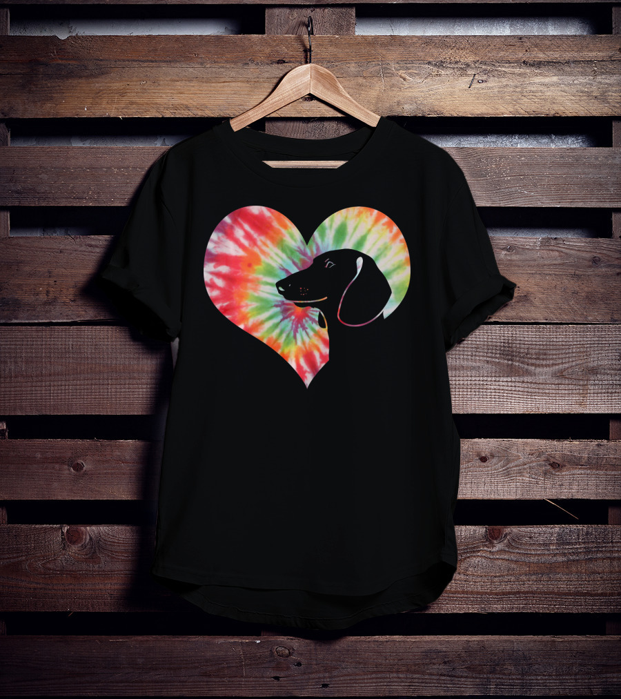 Dachshund Dog Heart Tie Dye Valentines T-Shirt