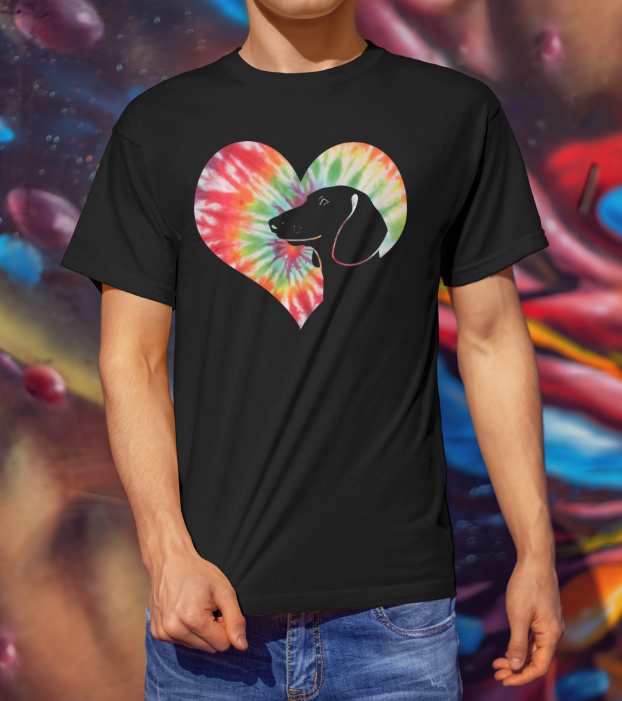 Dachshund Dog Heart Tie Dye Valentines T-Shirt