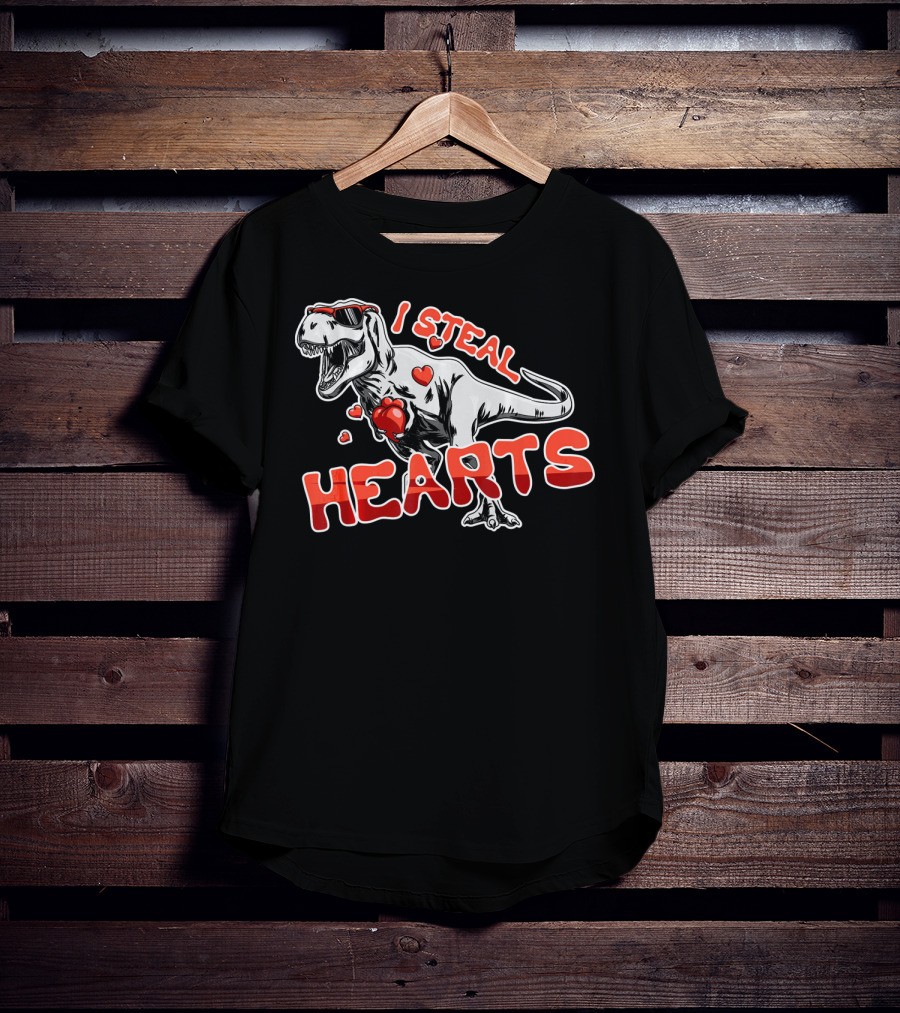 Dinosaur I Steal Hearts Valentine T-Shirt
