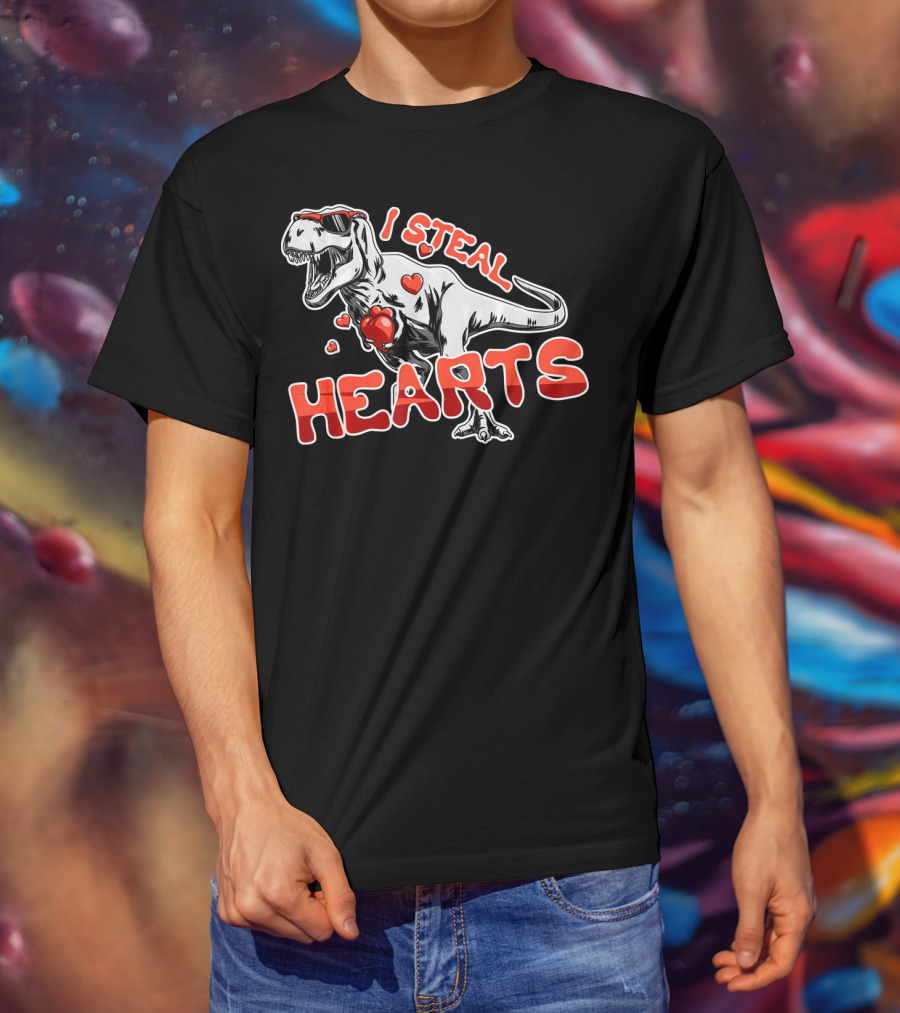 Dinosaur I Steal Hearts Valentine T-Shirt