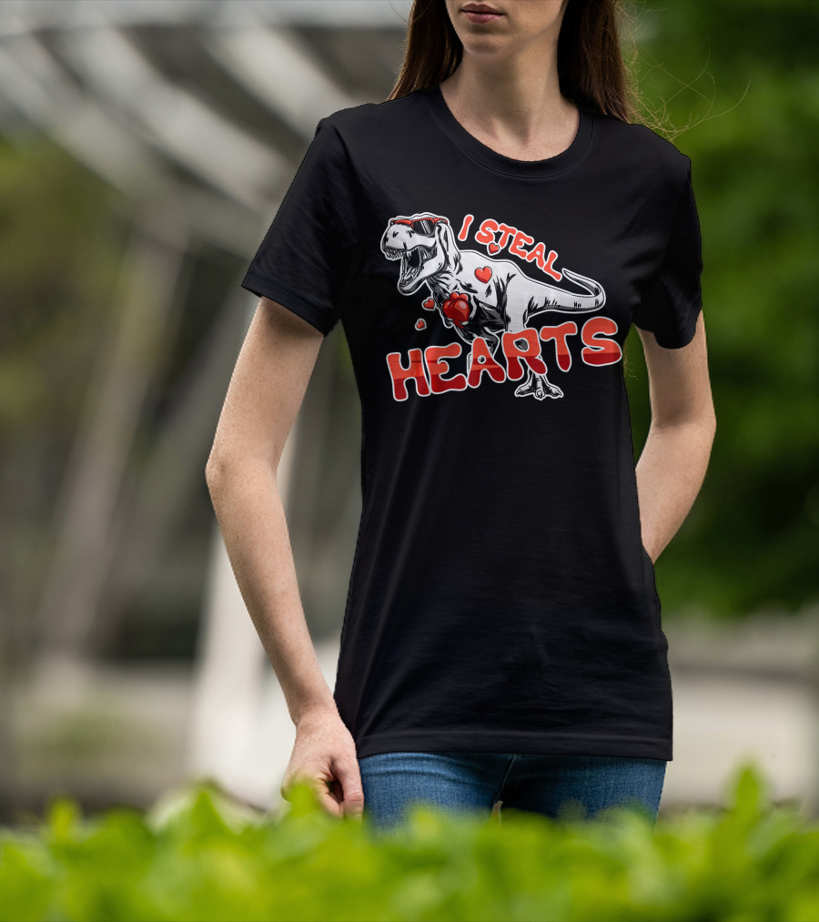 Dinosaur I Steal Hearts Valentine T-Shirt