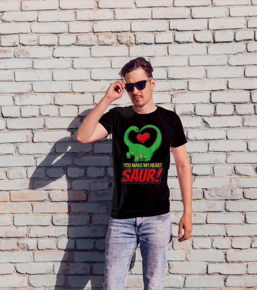 You Make My Heart SAUR Dinosaur Valentines T-Shirt