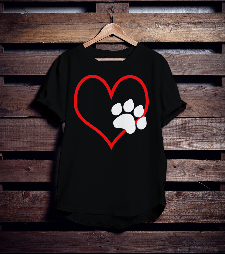 Dog And Cat Owner Valentine's Day Heart With Paw Prints T-Shirt