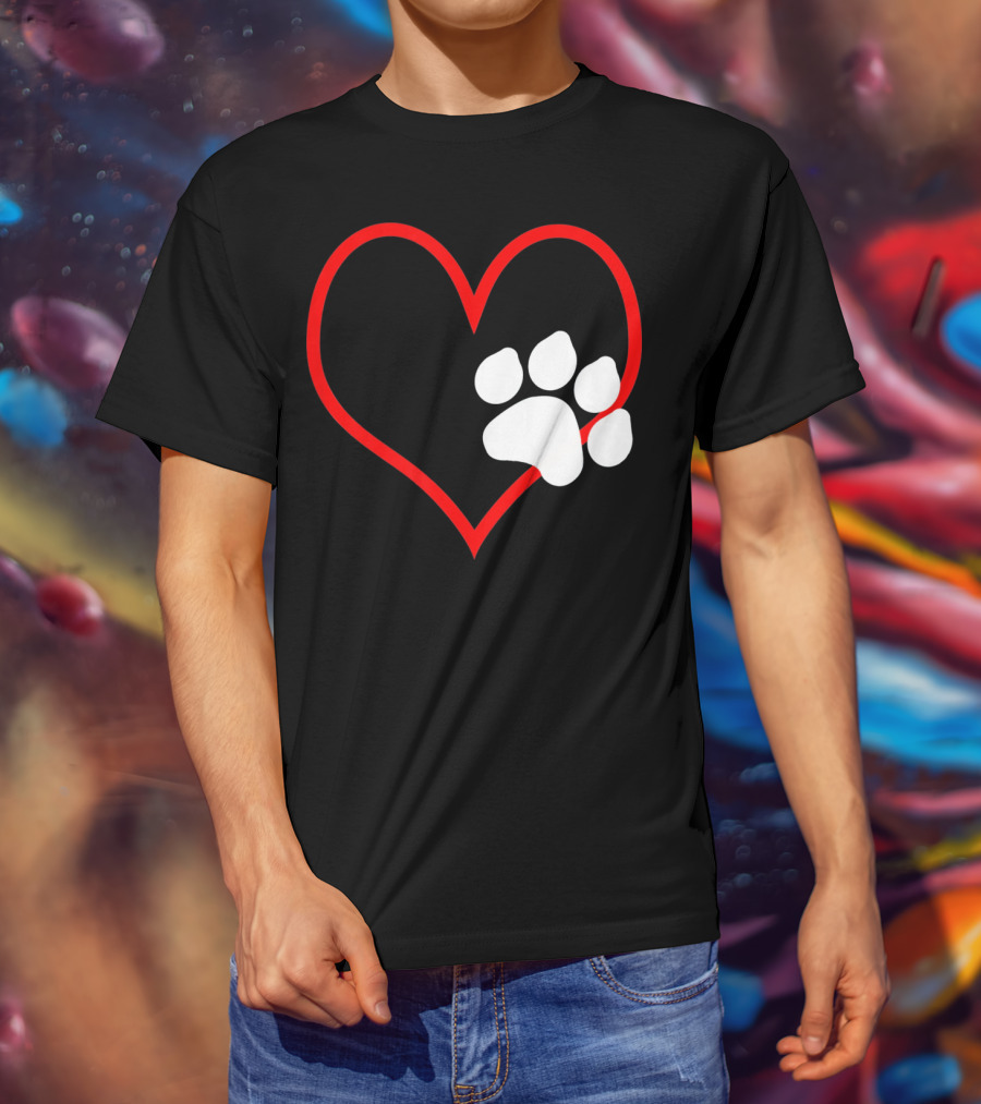Dog And Cat Owner Valentine's Day Heart With Paw Prints T-Shirt