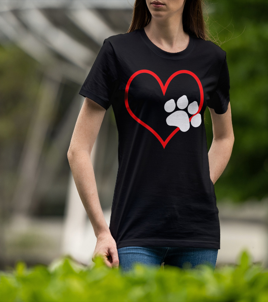 Dog And Cat Owner Valentine's Day Heart With Paw Prints T-Shirt