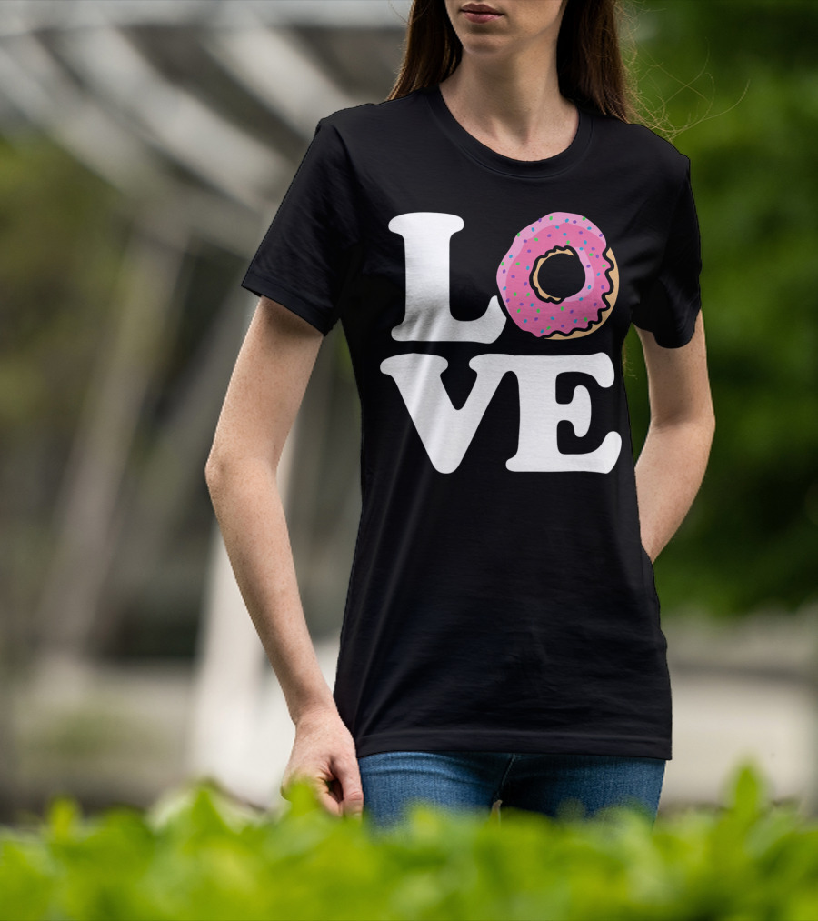 Love For Donut Lovers With Pink Frosted Donut T-Shirt