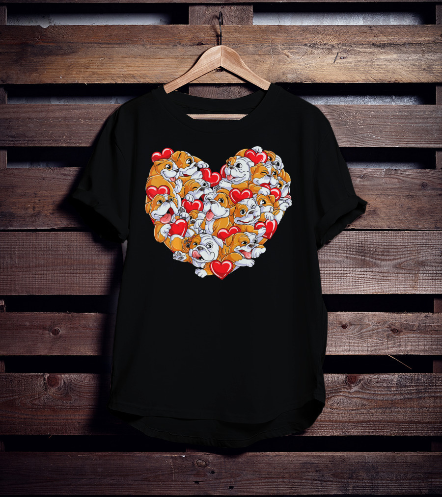 English Bulldog Heart Valentines Day T-Shirt