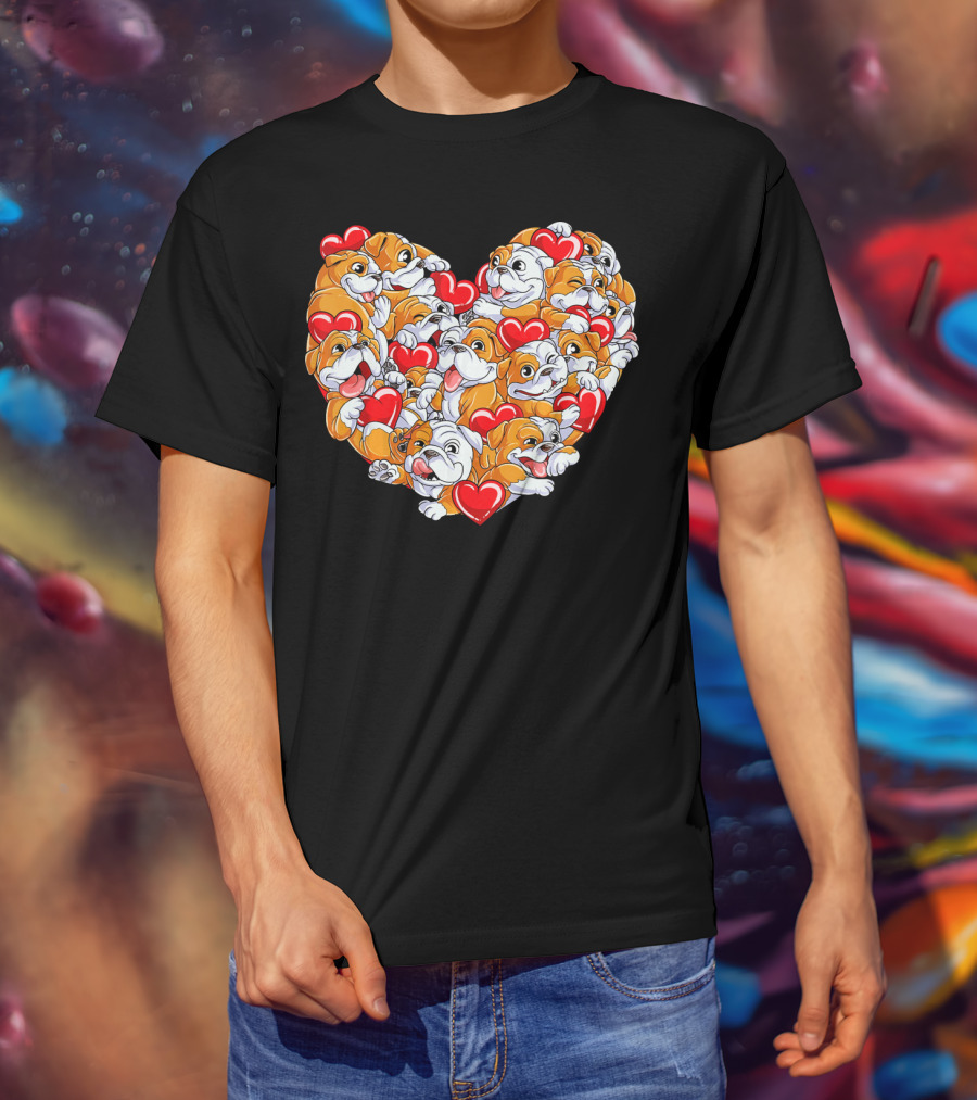 English Bulldog Heart Valentines Day T-Shirt