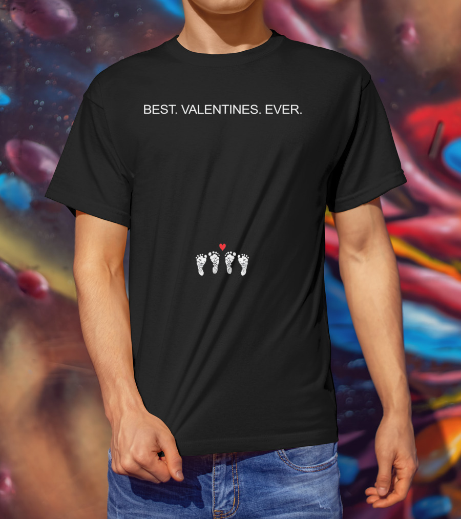 BEST VALENTINES EVER Expecting Mom Twin Baby Feet Heart T-Shirt