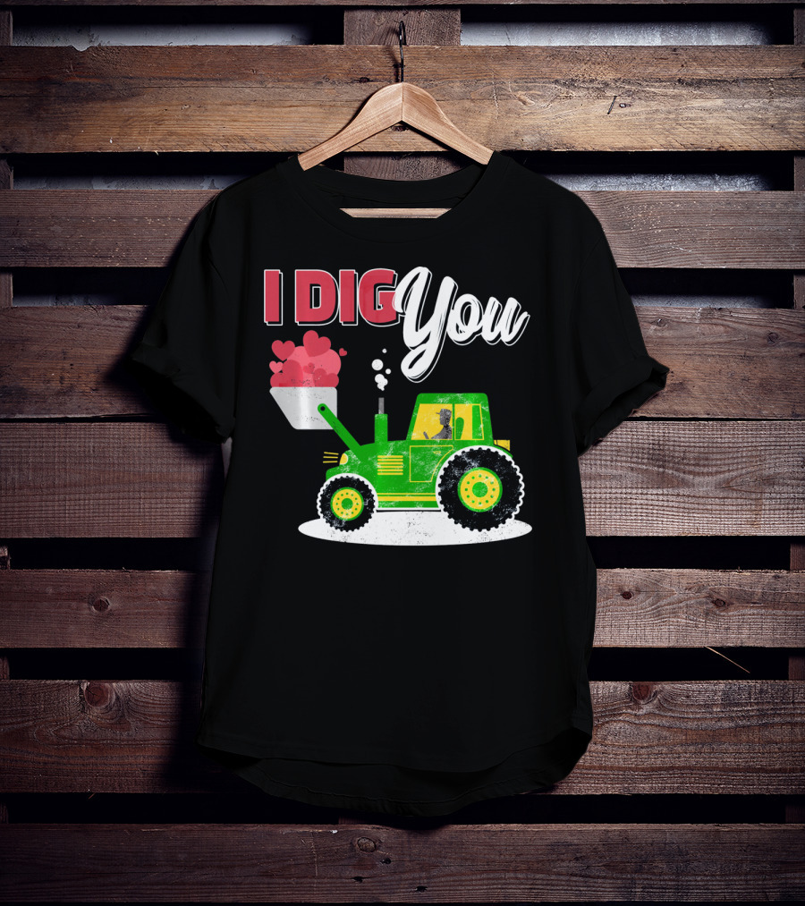 I Dig You Farmer Valentine's Day Tractor Hearts T-Shirt
