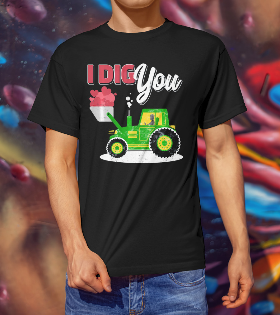 I Dig You Farmer Valentine's Day Tractor Hearts T-Shirt