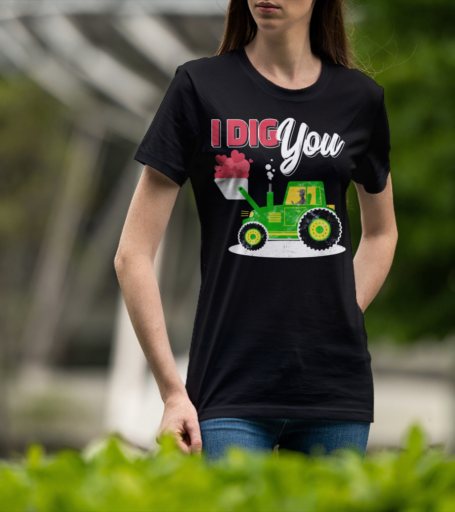 I Dig You Farmer Valentine's Day Tractor Hearts T-Shirt
