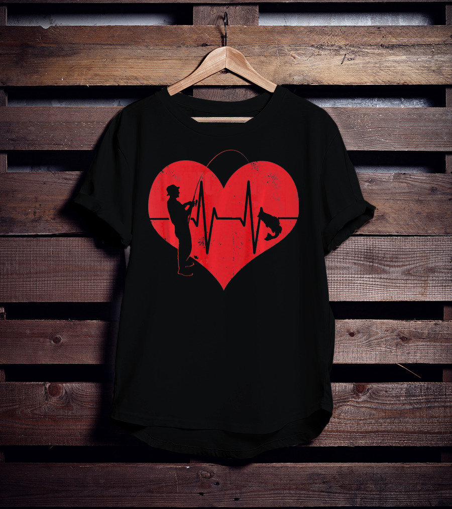 Fishing Heartbeat Valentines Day Heart Fisherman T-Shirt