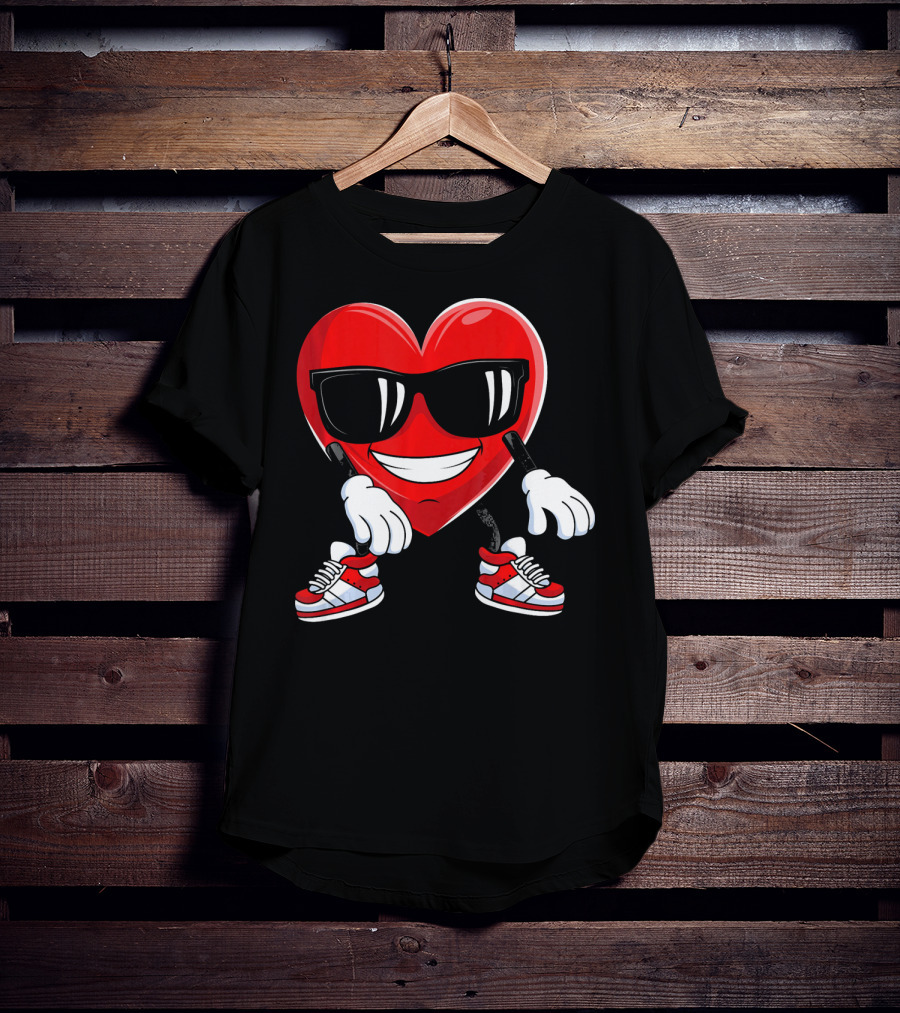 Floss Dance Heart Valentines Day Sunglasses Red Sneakers T-Shirt