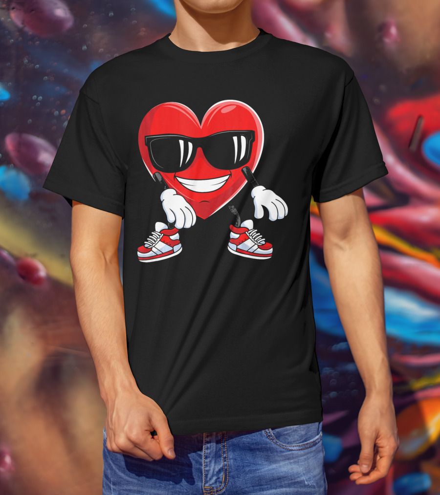 Floss Dance Heart Valentines Day Sunglasses Red Sneakers T-Shirt