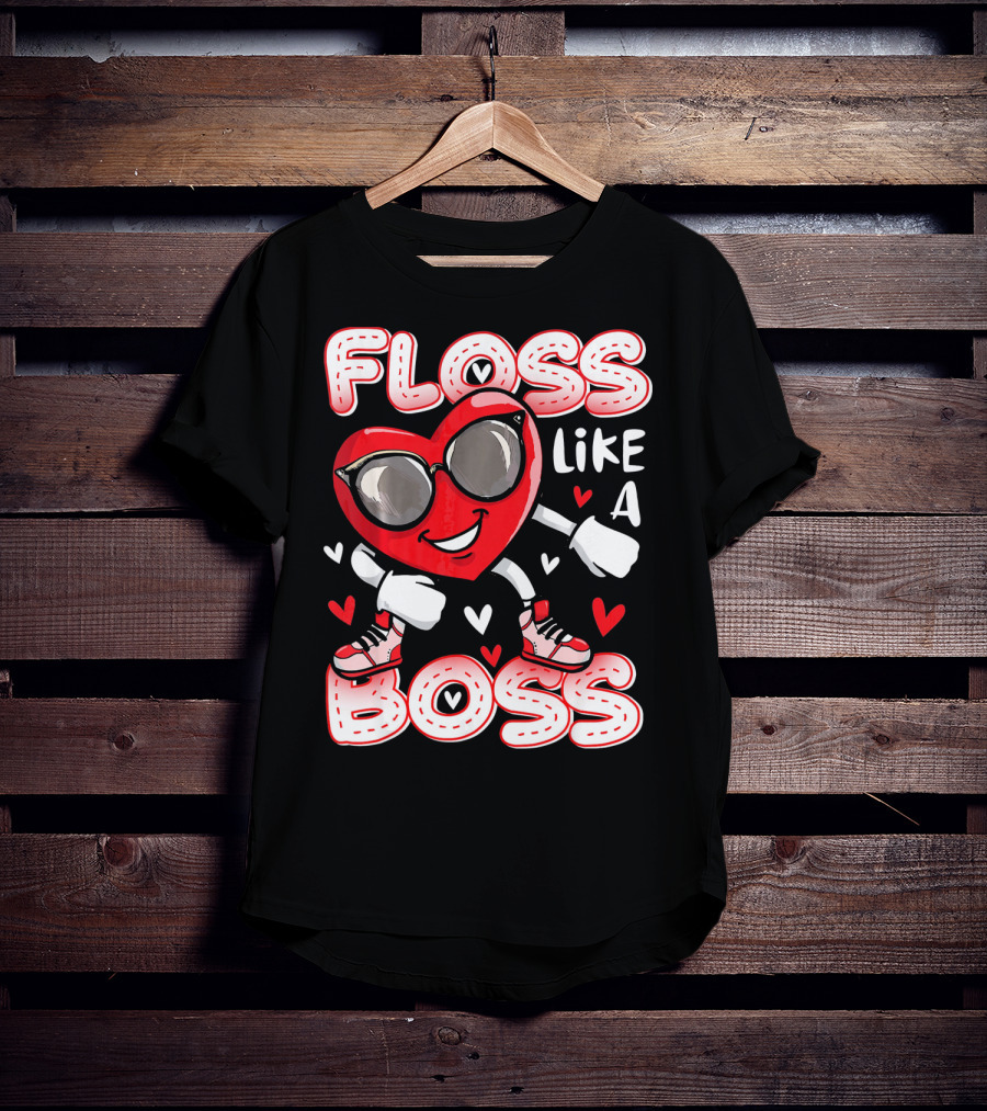 Floss Like A Boss Dancing Heart Sunglasses Valentines Fun T-Shirt