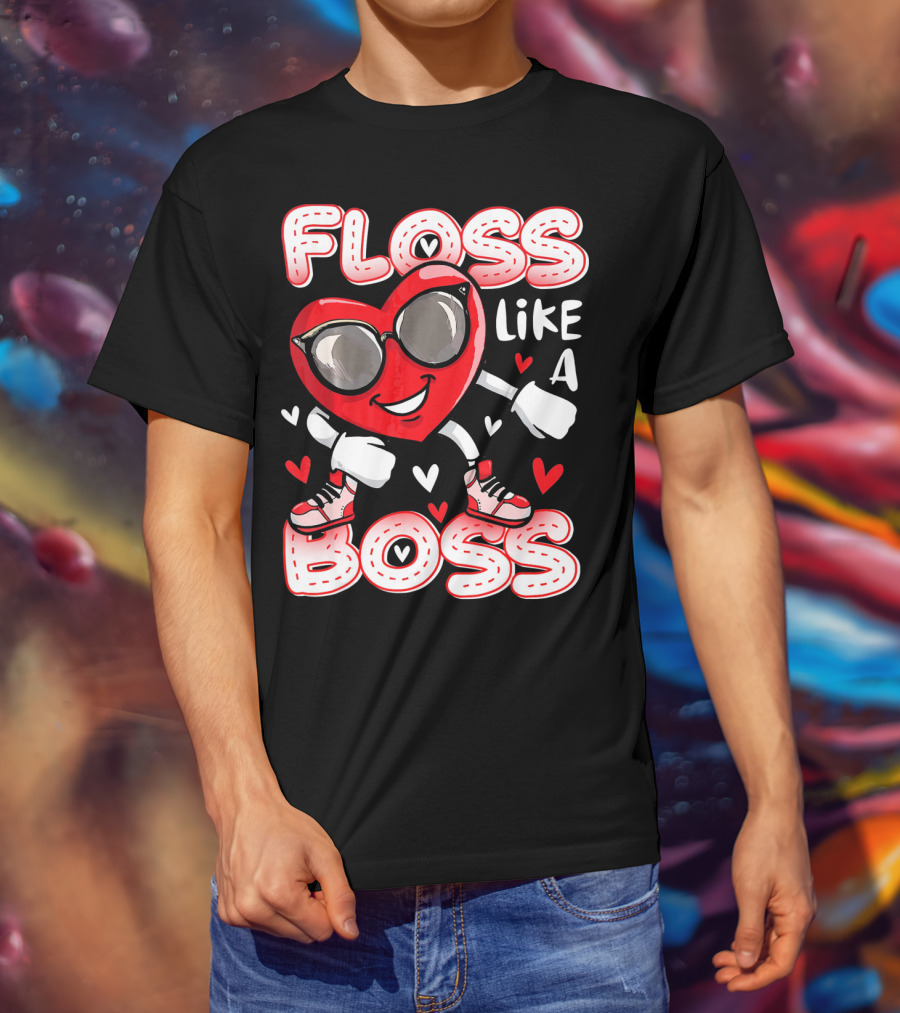 Floss Like A Boss Dancing Heart Sunglasses Valentines Fun T-Shirt