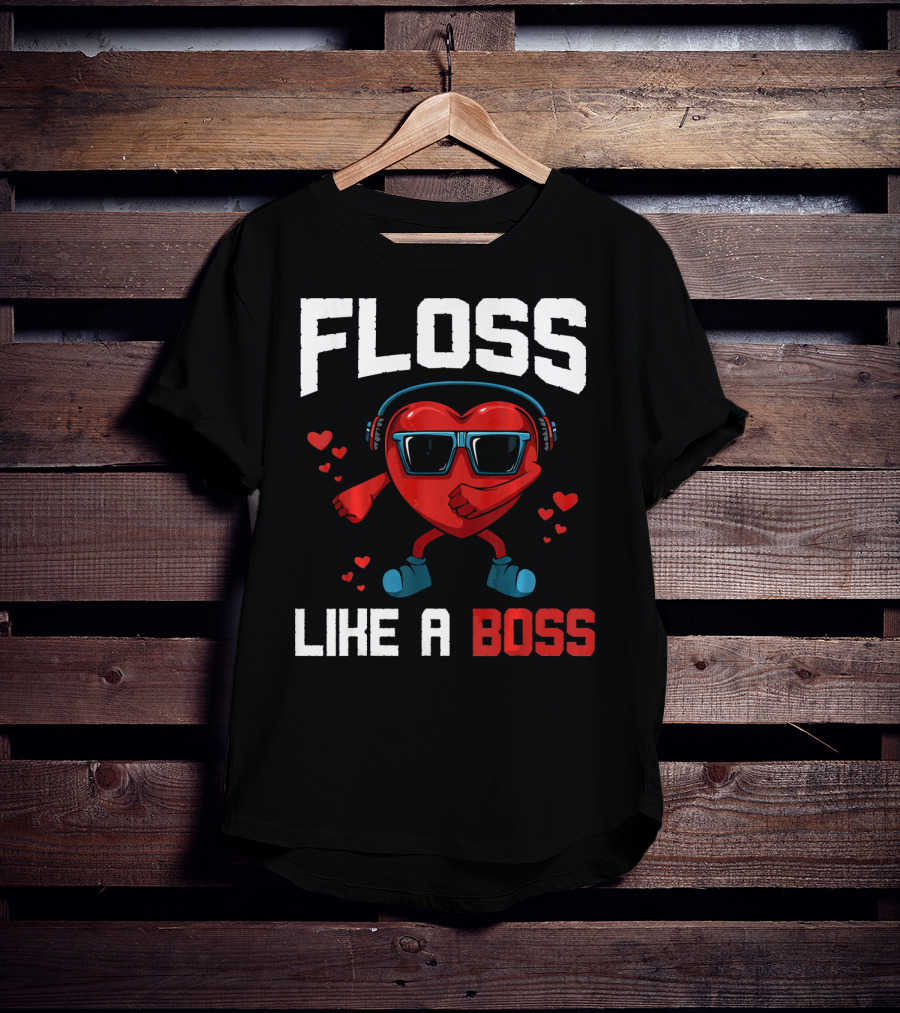 Floss Like A Boss Heart Sunglasses Headphones Valentine's Day T-Shirt