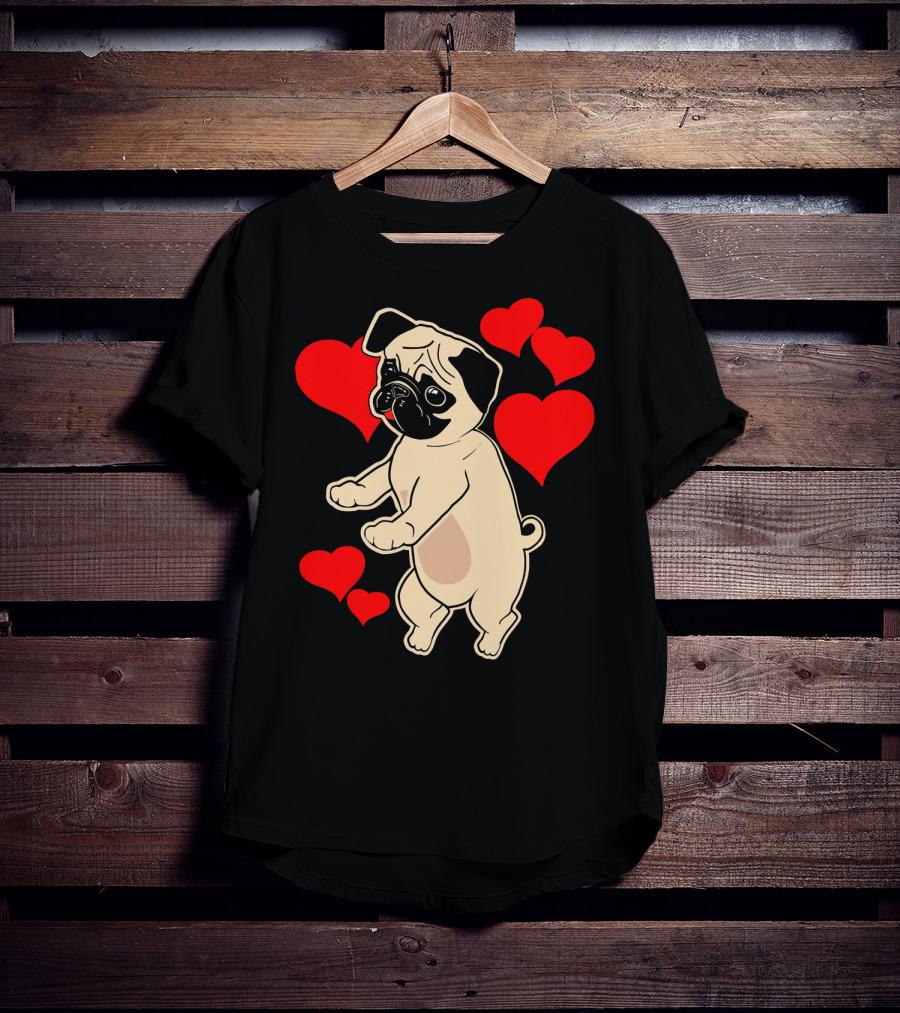 Pug Dancing With Hearts Valentine's Day T-Shirt
