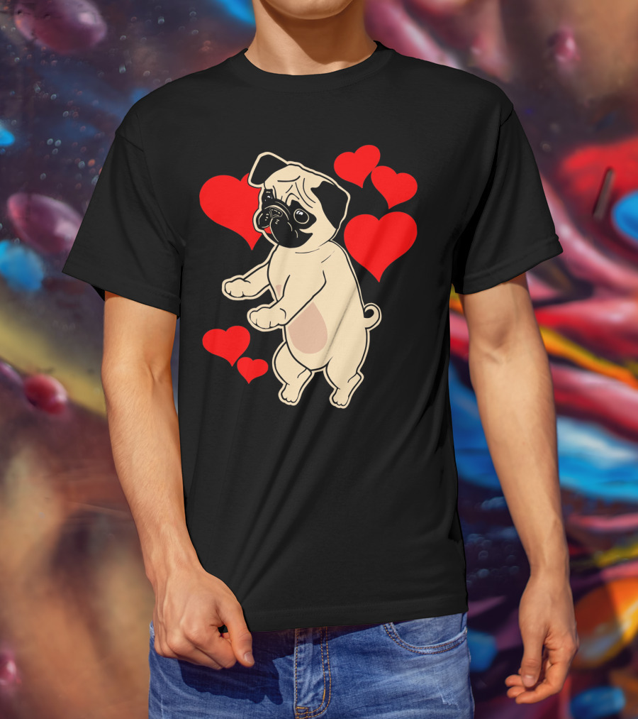 Pug Dancing With Hearts Valentine's Day T-Shirt