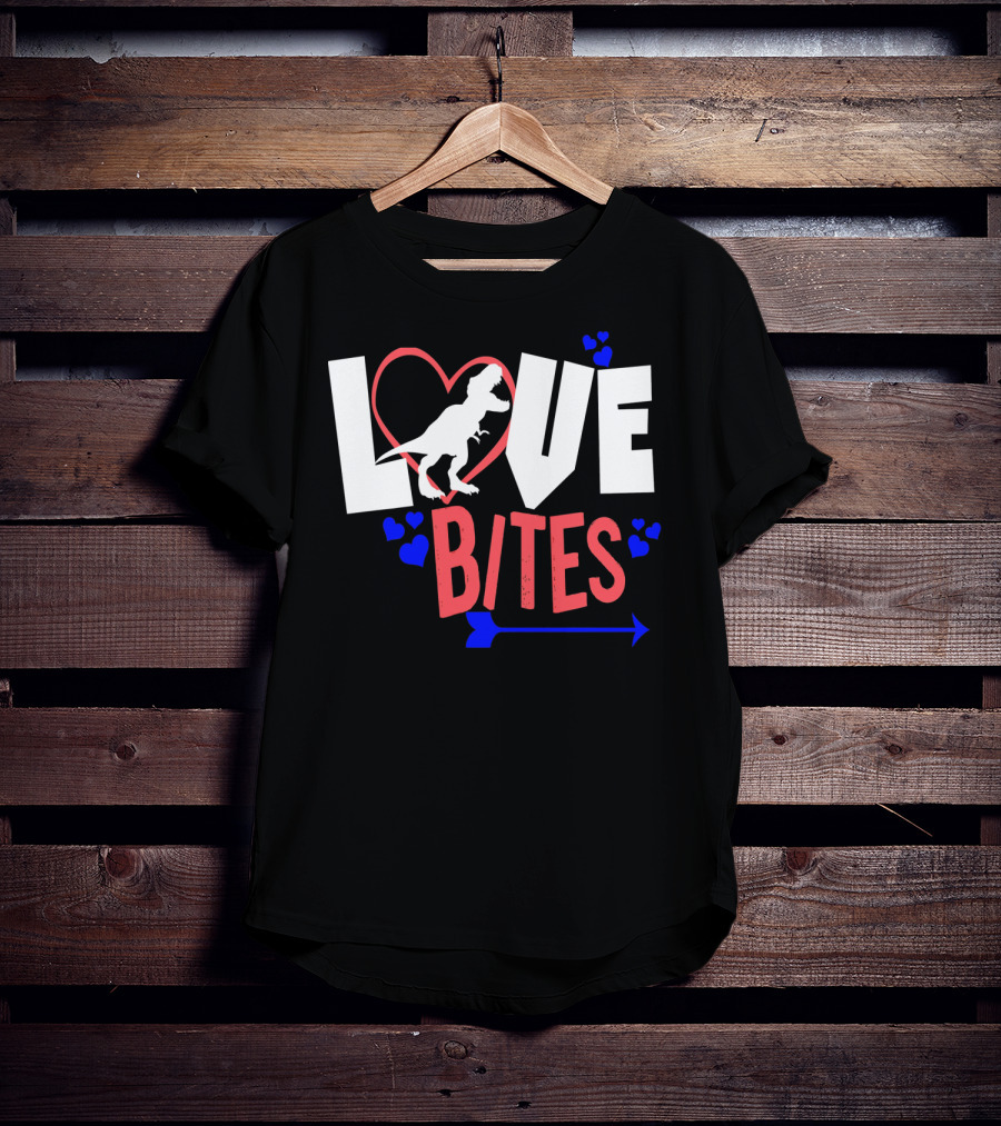 Love Bites Funny Anti Valentine Day Kids Dino T-Shirt