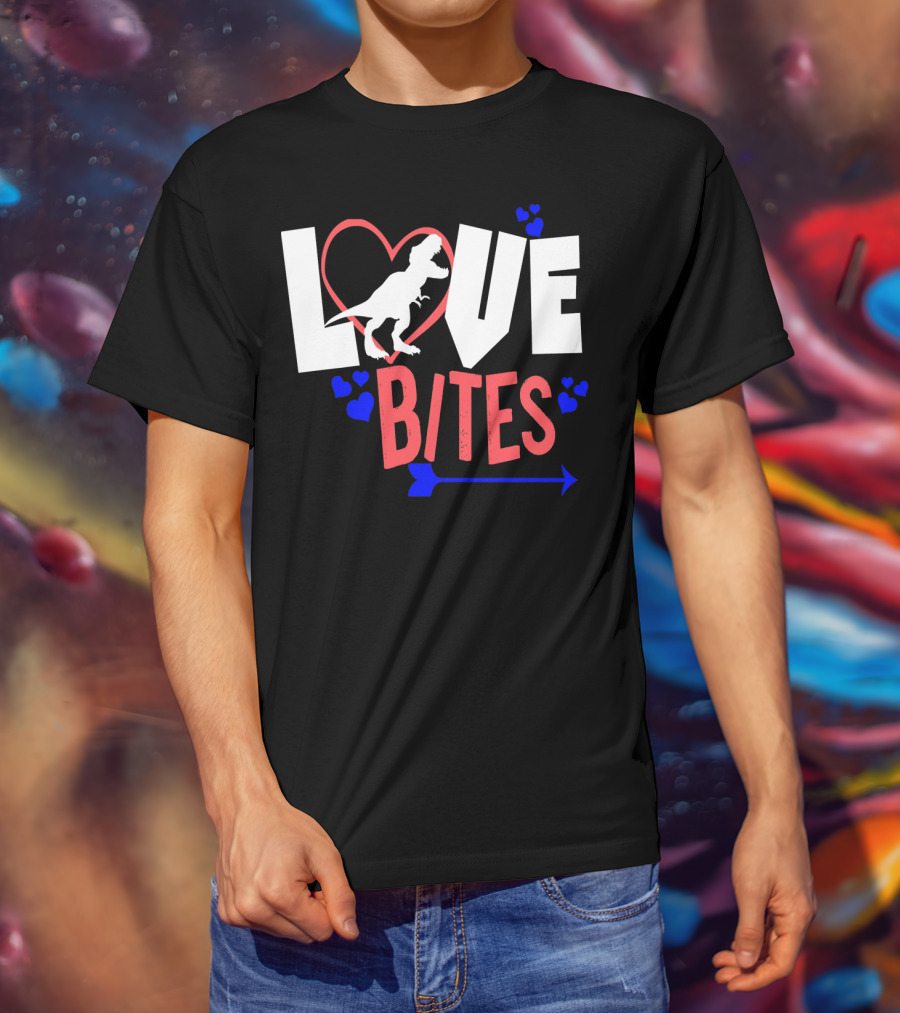 Love Bites Funny Anti Valentine Day Kids Dino T-Shirt