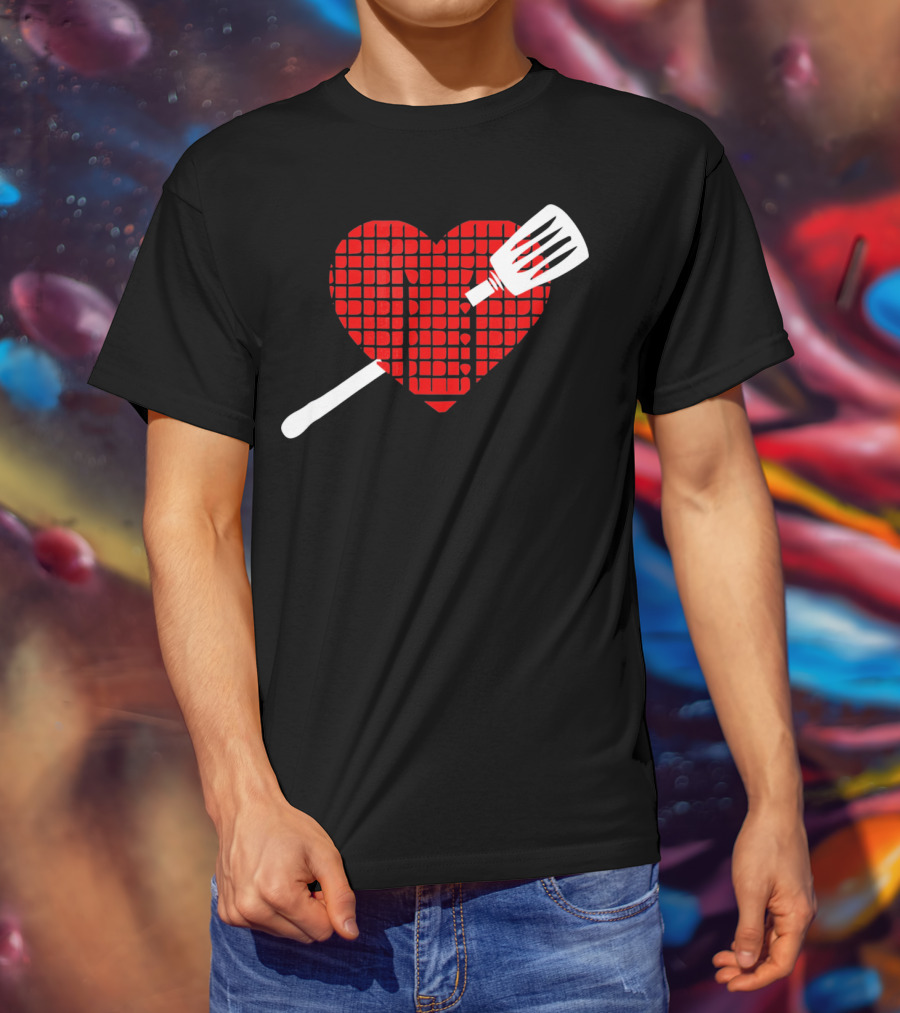 Funny BBQ Grilling Valentine's Day Heart With Spatula T-Shirt