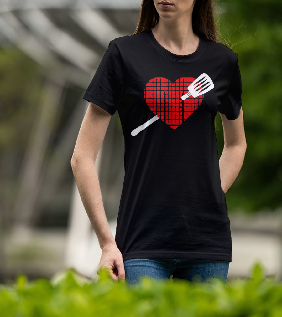 Funny BBQ Grilling Valentine's Day Heart With Spatula T-Shirt