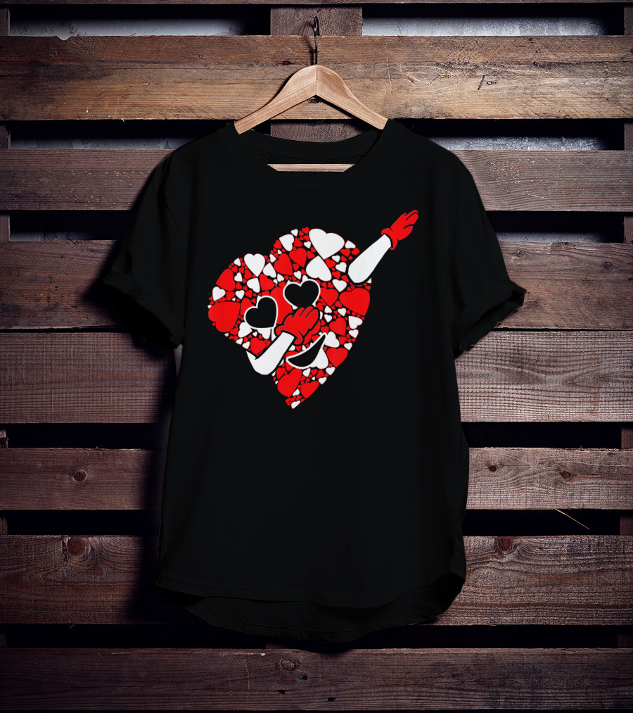 Funny Cute Dabbing Red White Hearts Vale T-Shirt
