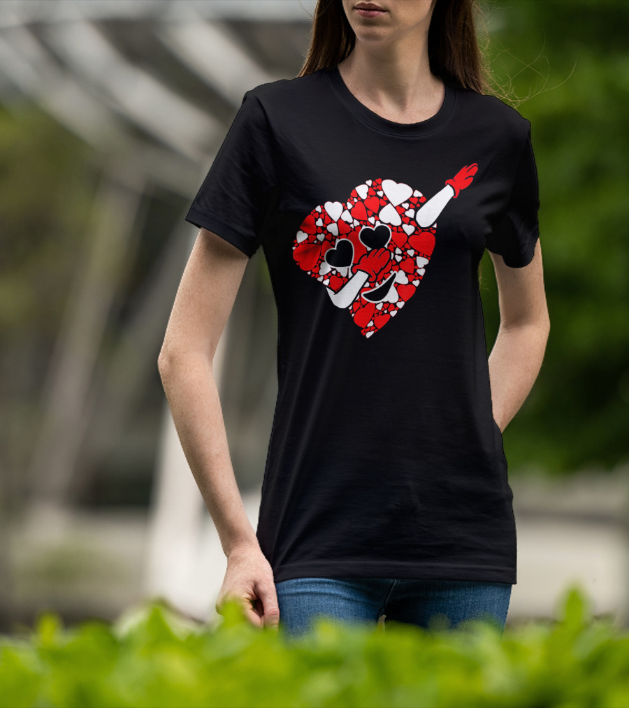 Funny Cute Dabbing Red White Hearts Vale T-Shirt