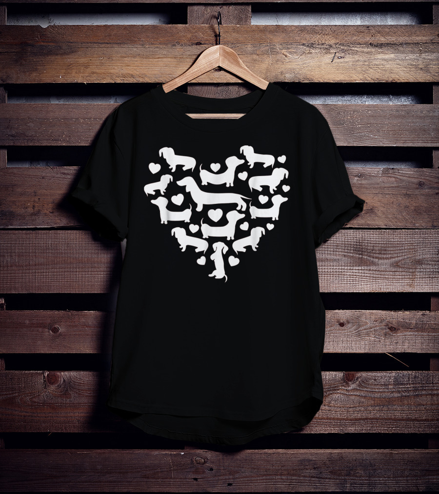 Dachshund Heart Pattern Funny Valentines Day T-Shirt