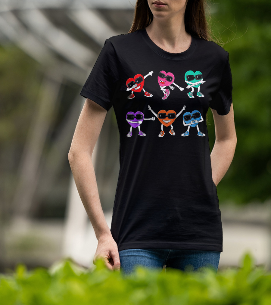 Funny Dancing Colorful Hearts Dance Challenge T-Shirt