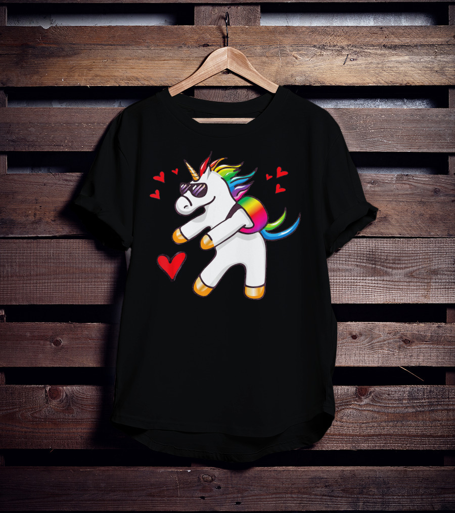 Valentine's Day Flossing Unicorn With Heart And Sunglasses T-Shirt
