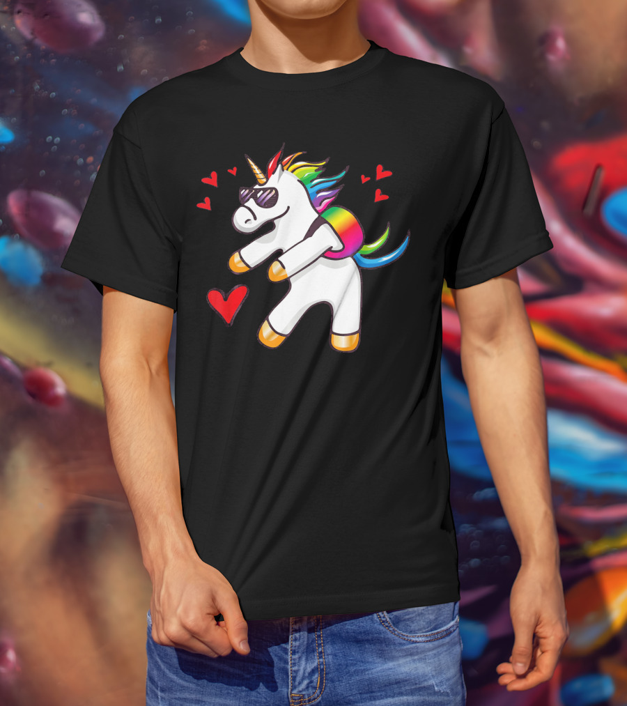 Valentine's Day Flossing Unicorn With Heart And Sunglasses T-Shirt