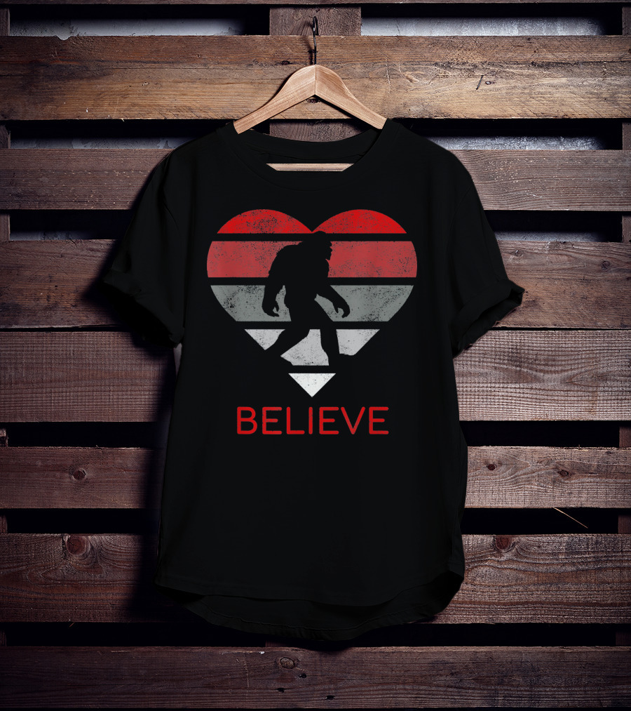 Believe Bigfoot Heart Valentines Day Love T-Shirt