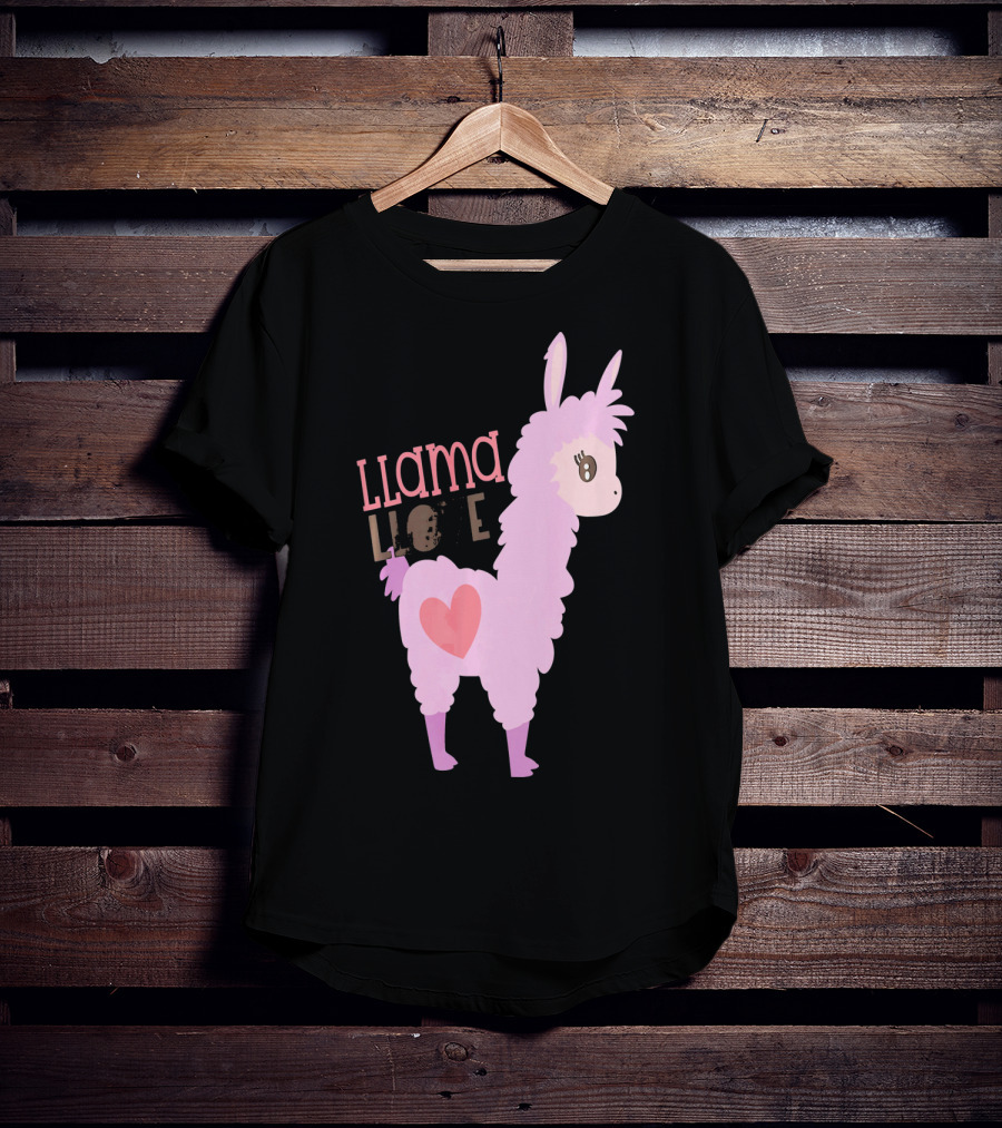 Llama Love Valentine Pink Heart T-Shirt