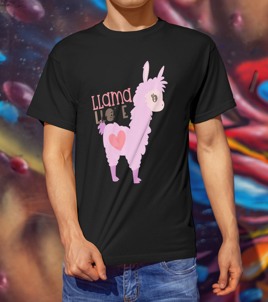 Llama Love Valentine Pink Heart T-Shirt